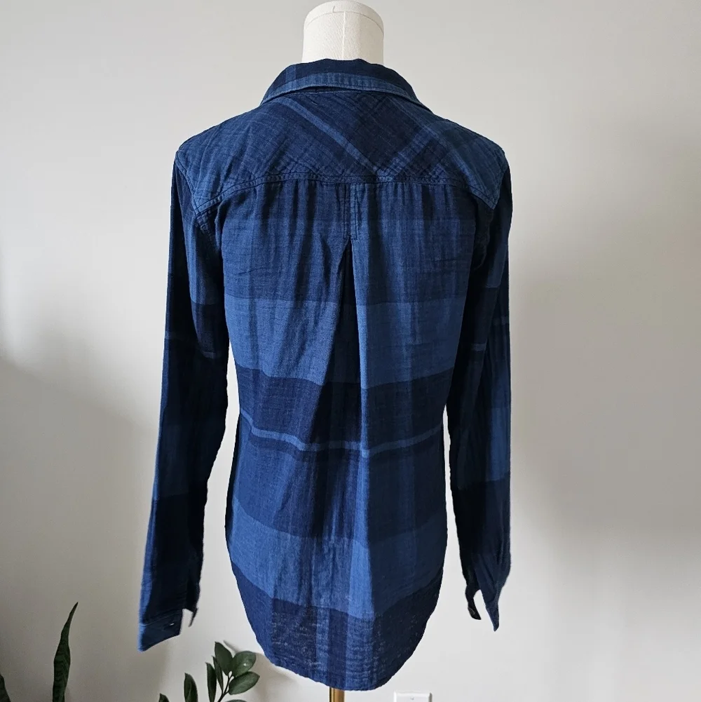 Anthropologie Cloth & stone xs Blue flannel Plaid Button-Up Shirt - Picture 2 of 5